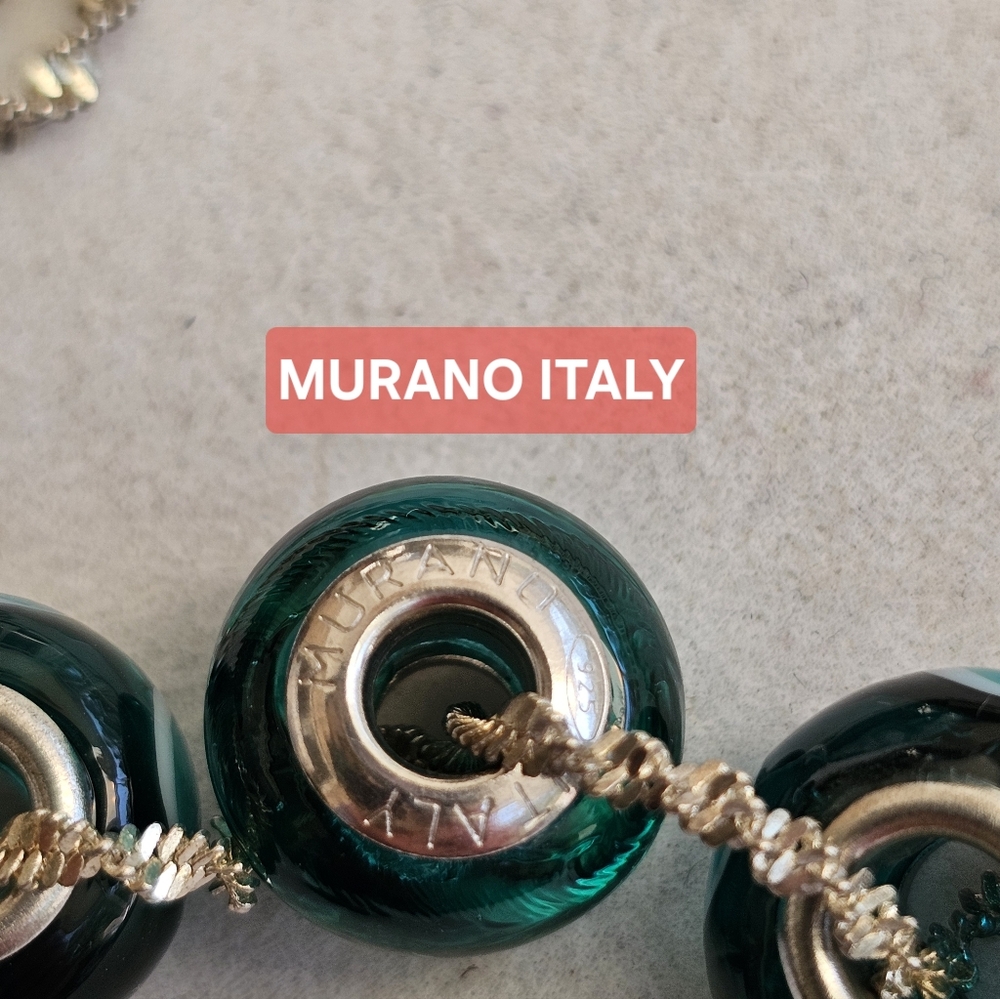 Murano Glass Teal Bead Twisted 925 Silver Necklace - Picture 7 of 12